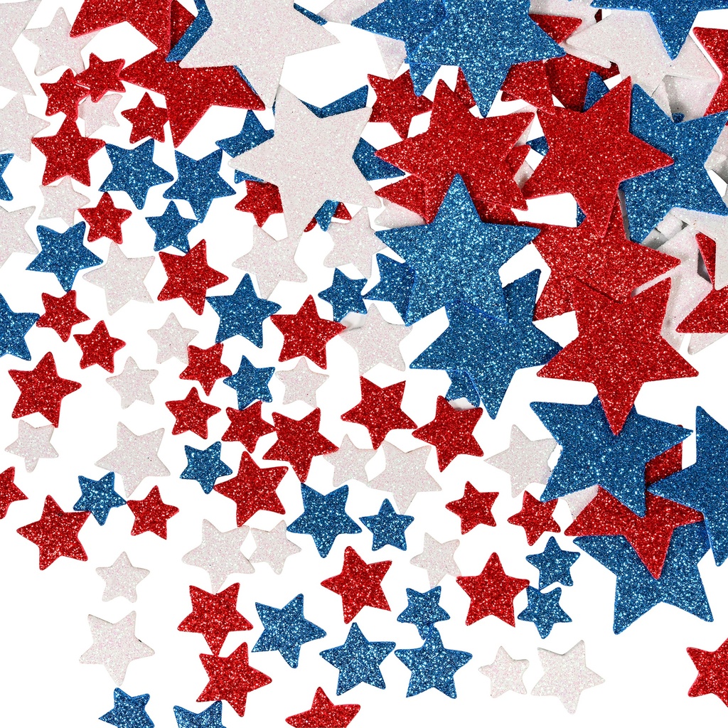 Red, White & Blue Stars Glitter Foam Stickers
