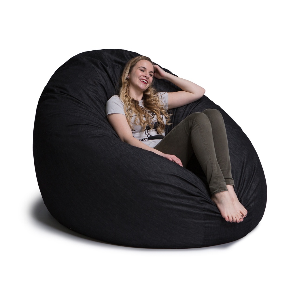 Black 6 Foot Denim Cocoon Giant Bean Bag 