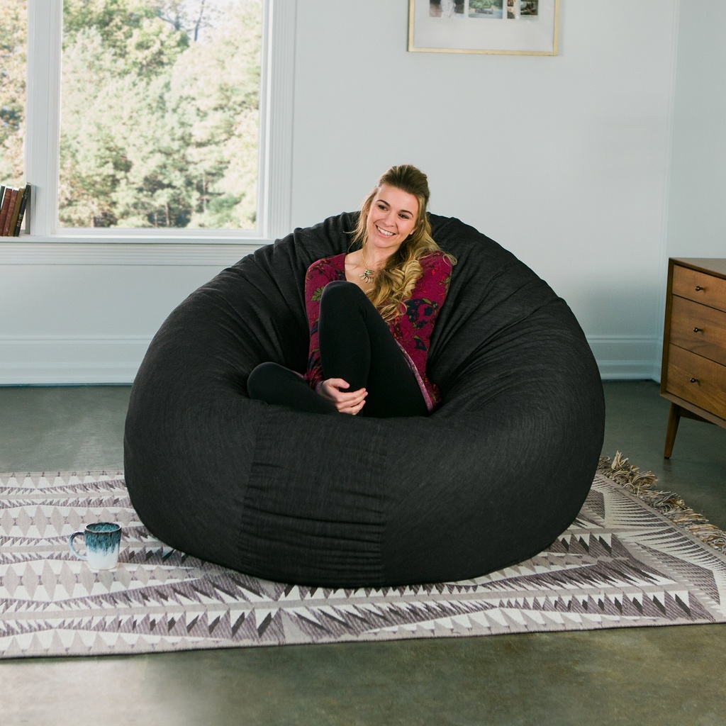Black 6 Foot Denim Cocoon Giant Bean Bag 