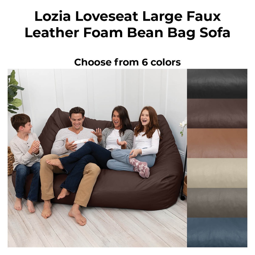 Lozia Loveseat Large Faux-Leather Foam Bean Bag Sofa