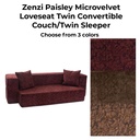 Zenzi Paisley Microvelvet Loveseat Twin Convertible Couch/Twin Sleeper