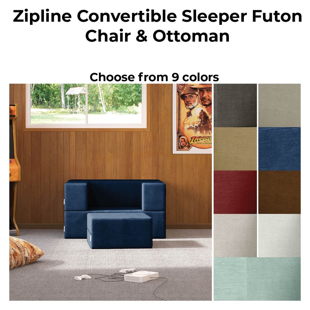 Zipline Convertible Sleeper Futon Chair & Ottoman 