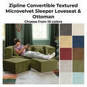 Zipline Convertible Textured Microvelvet Sleeper Loveseat & Ottoman