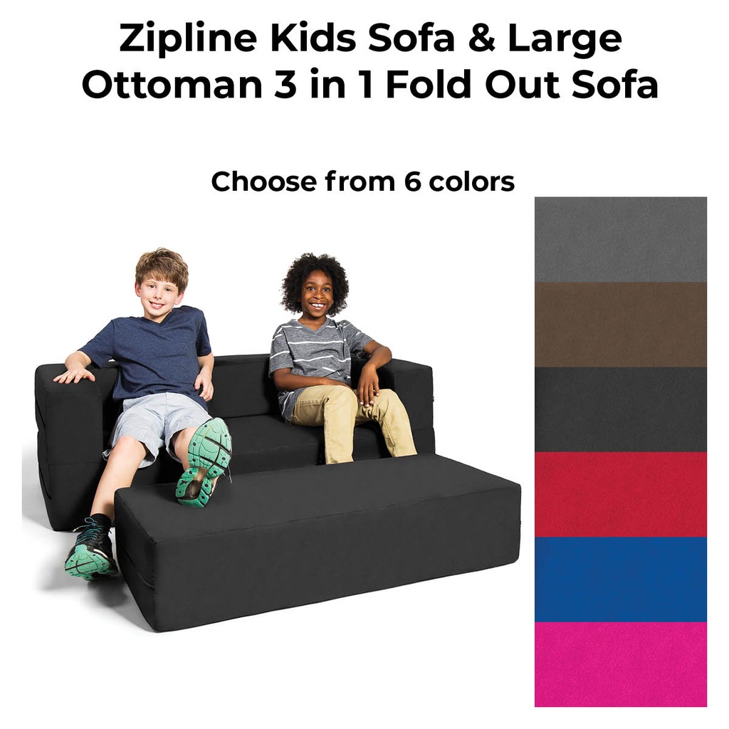 Zipline Kids Sofa & Large Ottoman 3 in 1 Fold Out Sofa