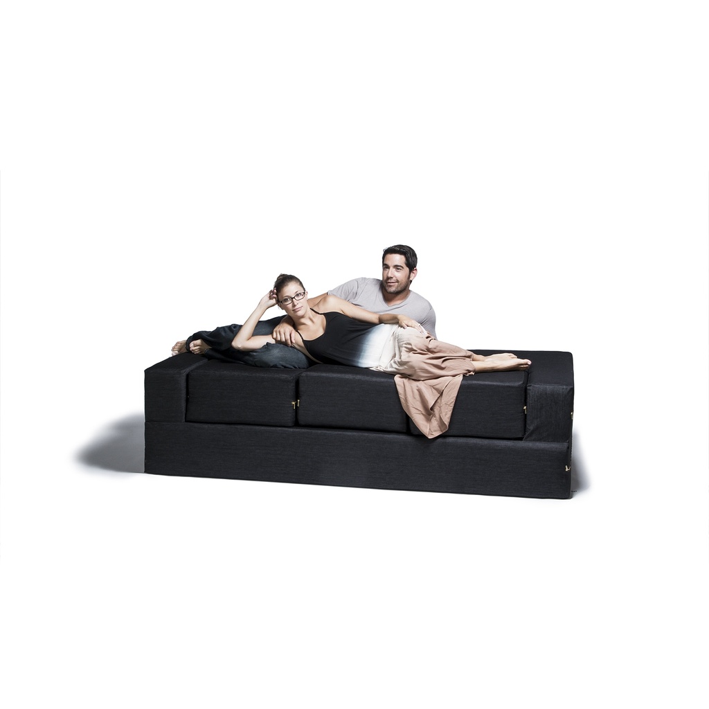 Black Zipline Denim Convertible Sleeper Sofa & Three Ottomans_image856