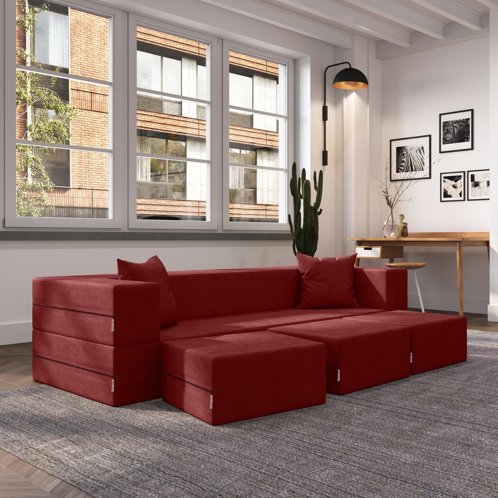 Zipline Convertible Textured Microvelvet  Sleeper Sofa & Three Ottoman_image956