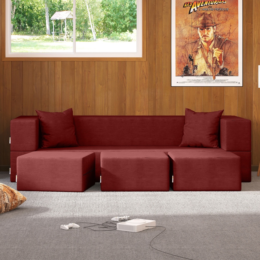 Zipline Convertible Textured Microvelvet  Sleeper Sofa & Three Ottoman_image1057