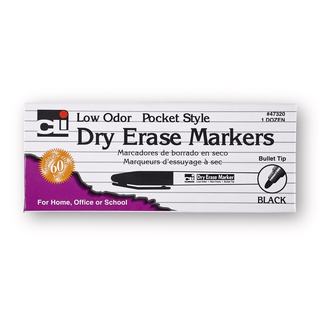 12ct Dry Erase Markers Pocket Style Black Bullet