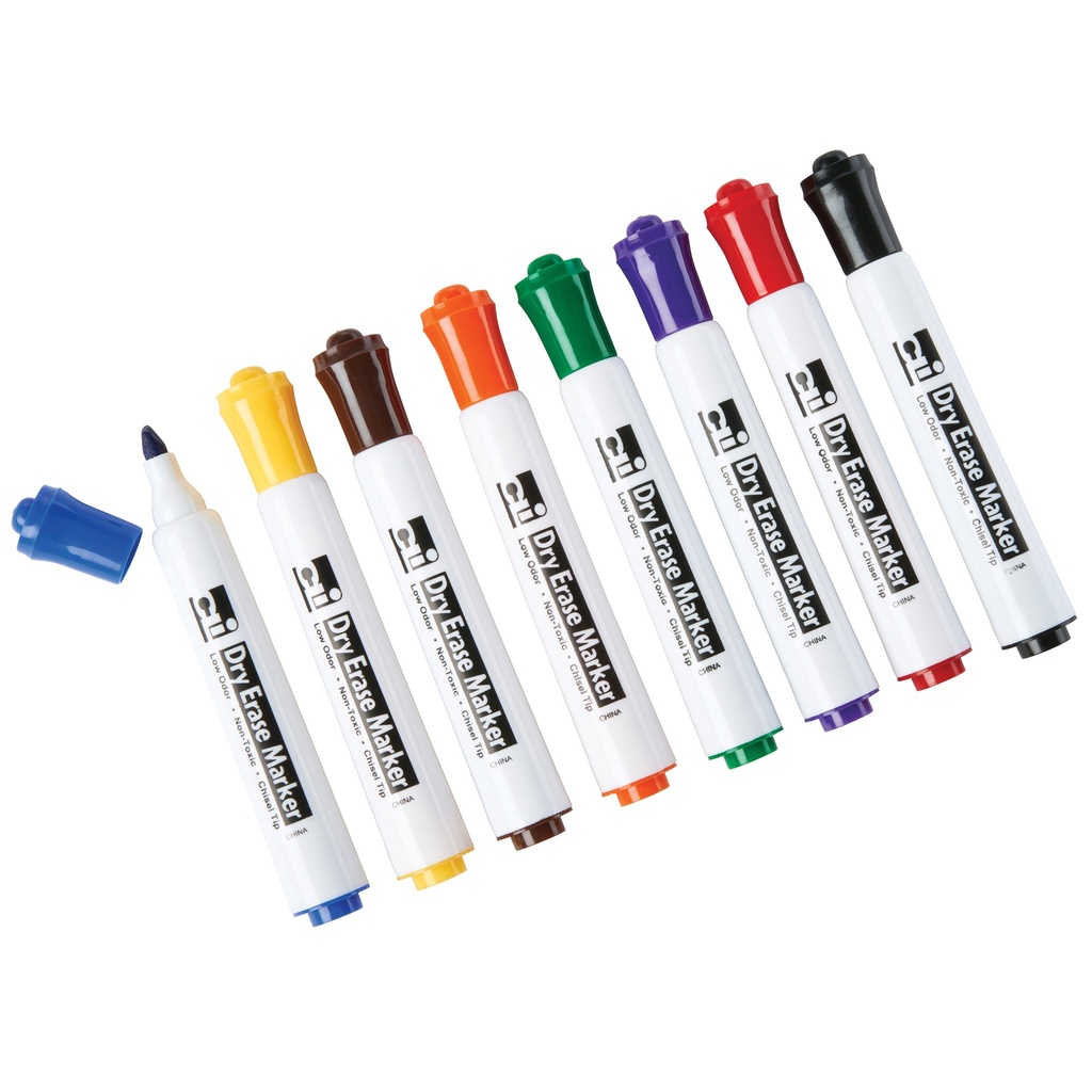 Dry Erase Markers, Barrel Style, Low Odor, Chisel Tip, Assorted Colors, 8 Per Pack, 3 Packs
