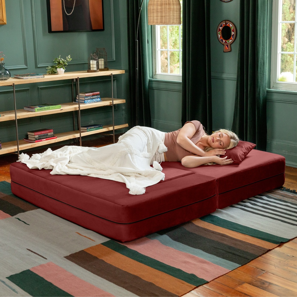 Zipline Convertible Textured Microvelvet Sleeper Loveseat & Ottoman_image1589