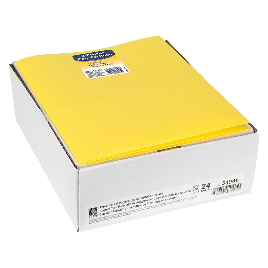 C-Line 3- Pocket Poly Folders Yellow Box of 24