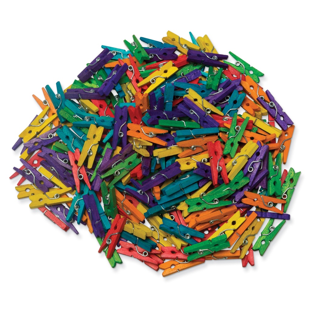 Mini Spring Clothespins, Bright Hues Assorted, 1", 250 Pieces