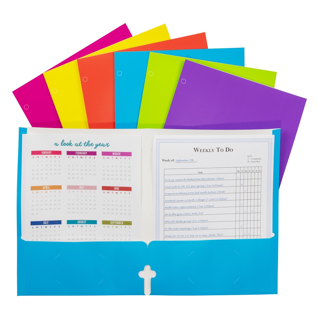 2-Pocket Laminated Paper Portfolio with 3-Hole Punch, Assorted, Pack of 100