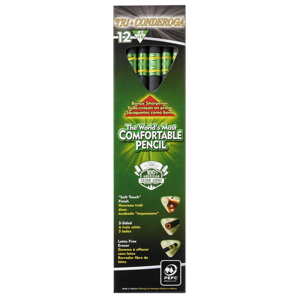 Tri-Conderoga™ 3-Sided Pencils with Sharpener, 12 Per Pack, 2 Packs