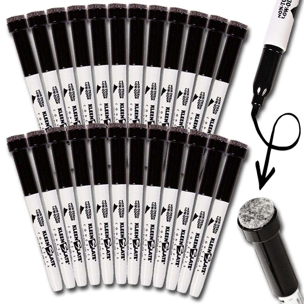 KleenSlate Black Small Dry Erase Markers with Eraser