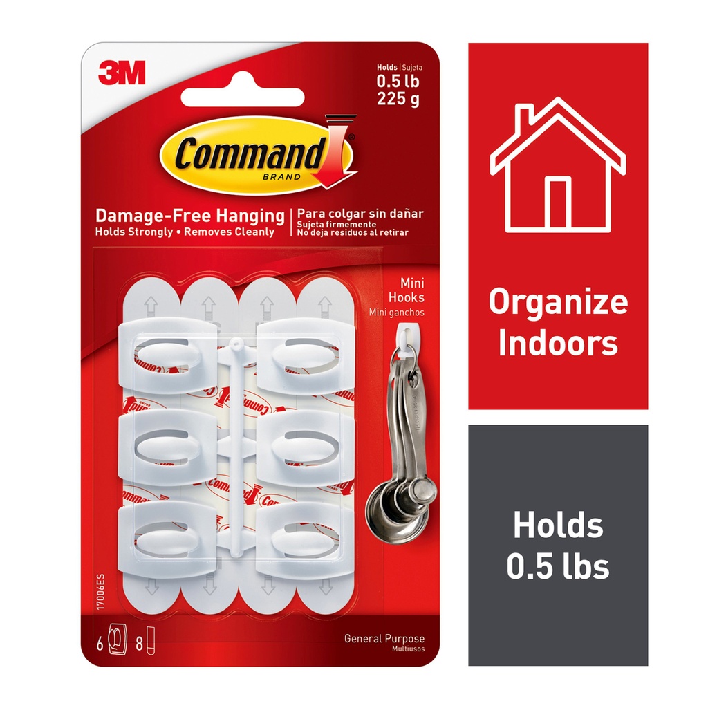 Command™ Mini Hooks, White, 6 Per Pack, 6 Packs