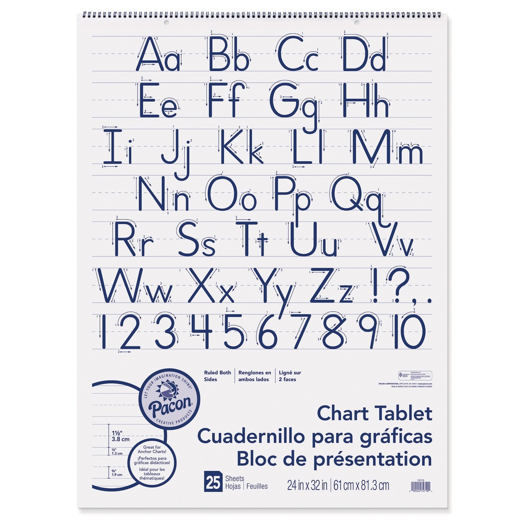 Chart Tablet, Manuscript Cover, 1-1/2" Ruled, 24" x 32", 25 Sheets, Pack of 2