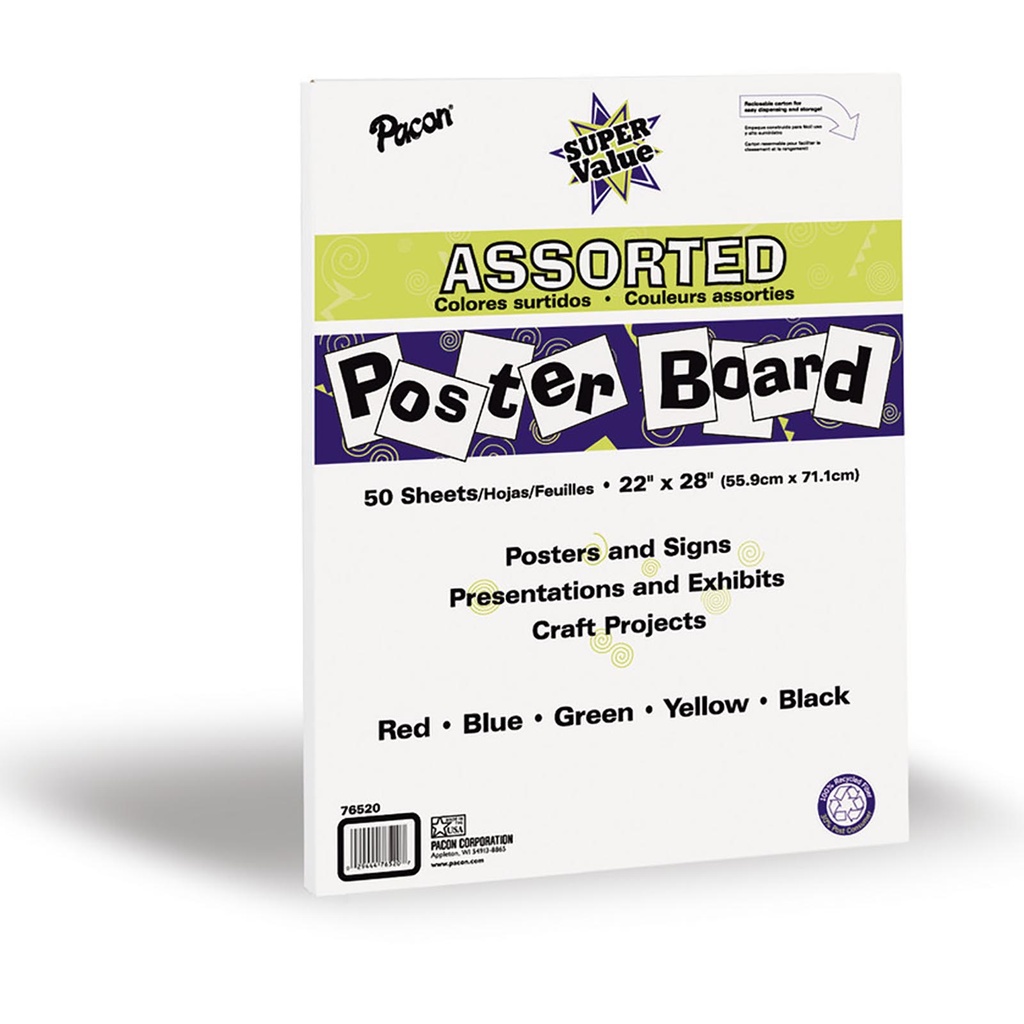 50ct 5 Assorted Color Super Value Poster Board