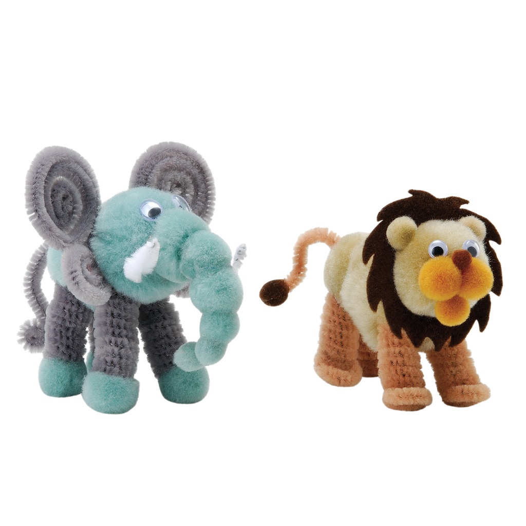 Pom Pon Animal Kit, Lion & Elephant, Assorted Sizes, 2 Animals Per Kit, 6 Kits