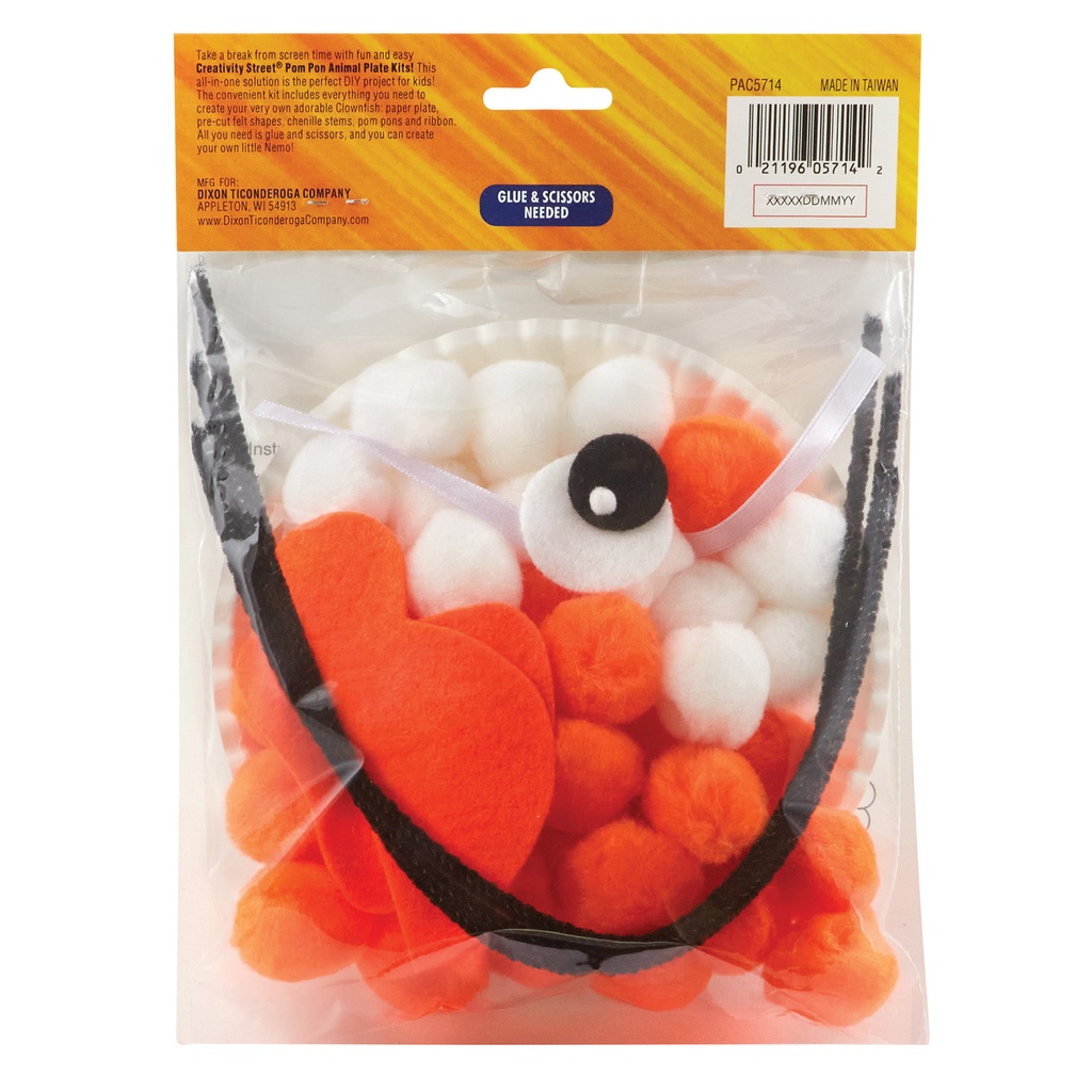 Pom Pon Animal Plate Kit, Clownfish, 7.5" x 8" x 1", 6 Kits