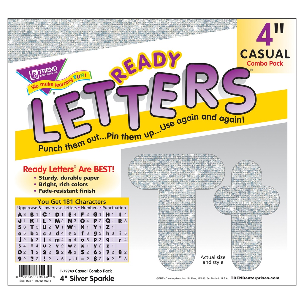 Silver Sparkle  4" Casual Font Ready Letters