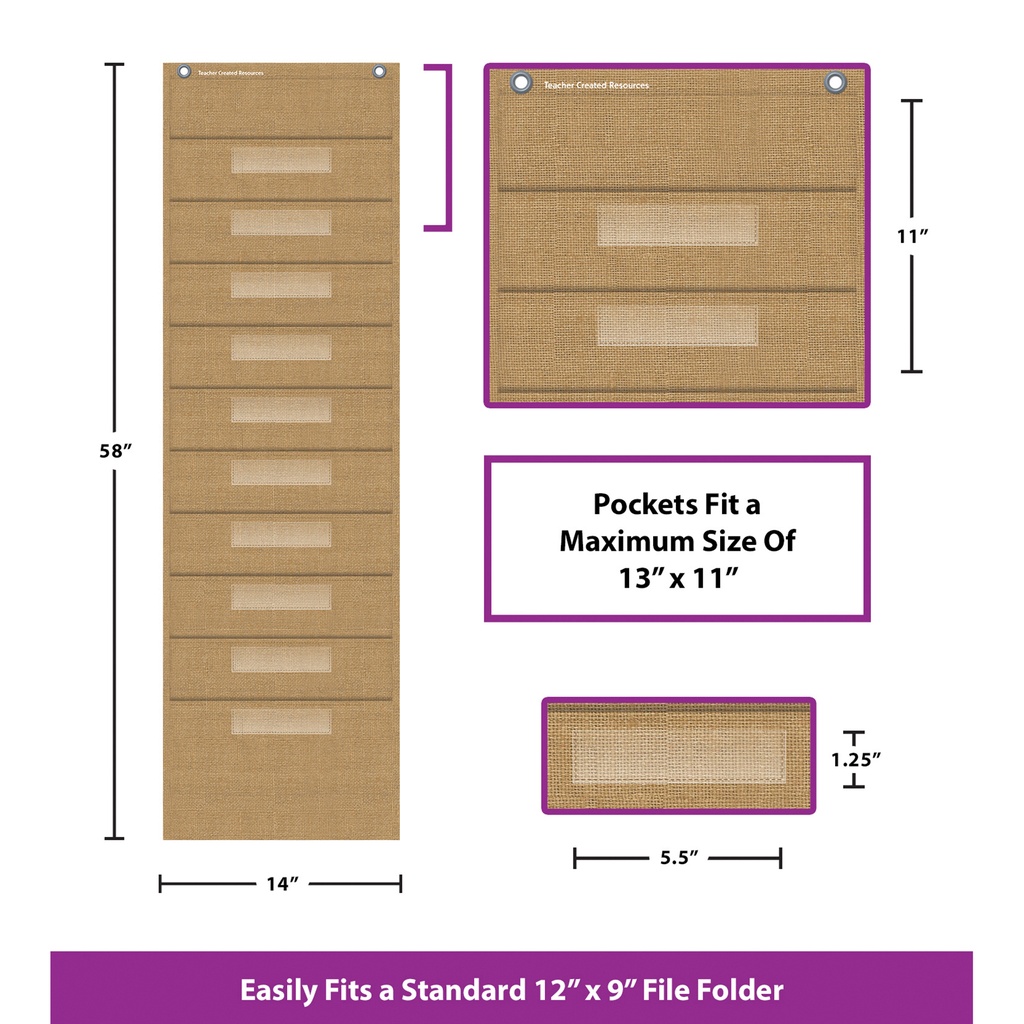 Burlap 10 Pocket File Storage Pocket Chart