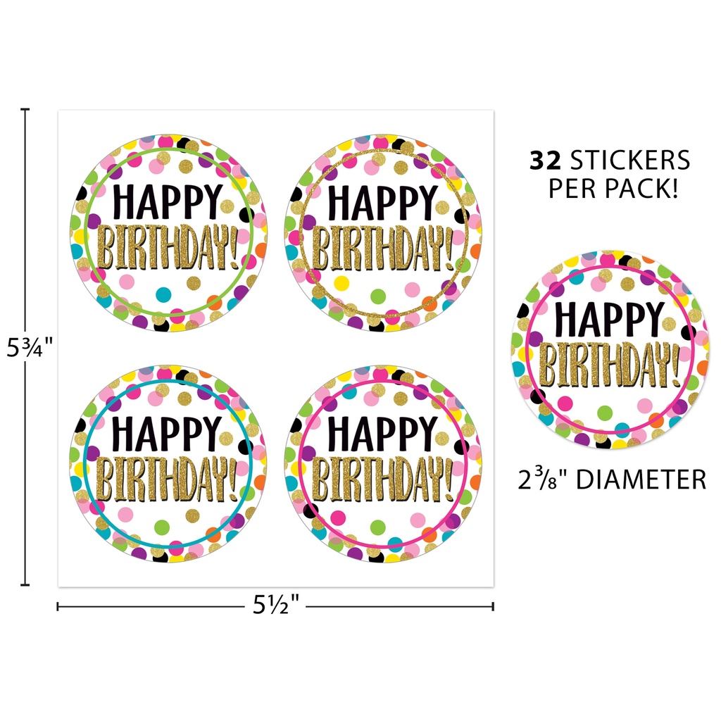 32ct Confetti Happy Birthday Wear 'Em Badges