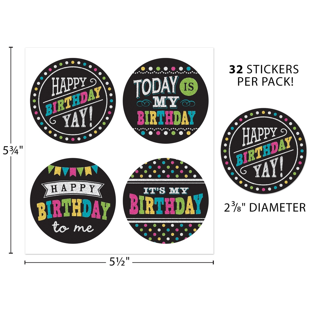 32ct Chalkboard Brights Happy Birthday Wear 'Em Badges