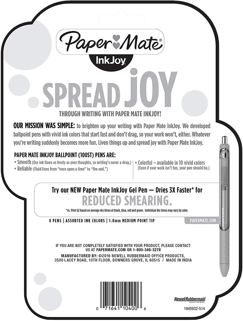 8 Color Paper Mate Inkjoy 100  Pen Set