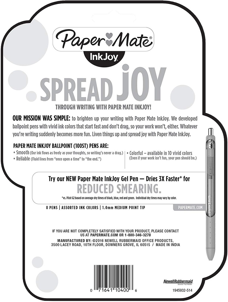 8 Color Paper Mate Inkjoy 100  Pen Set
