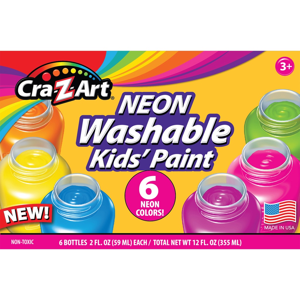 18 Washable Neon Paints in 6 Colors