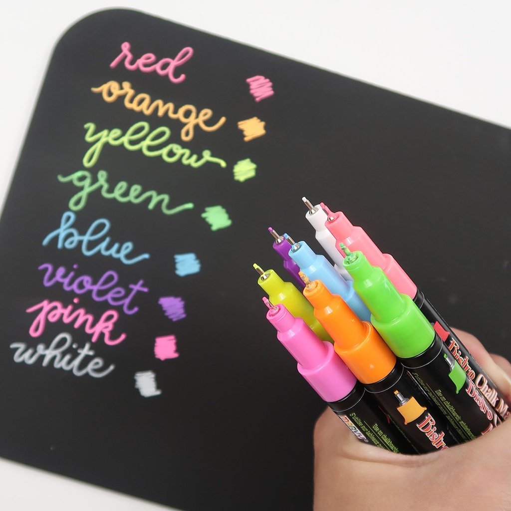 Bistro Extra Fine Tip Chalk Markers 4-Color Set: Fluorescent Pink, Blue, Green, Yellow