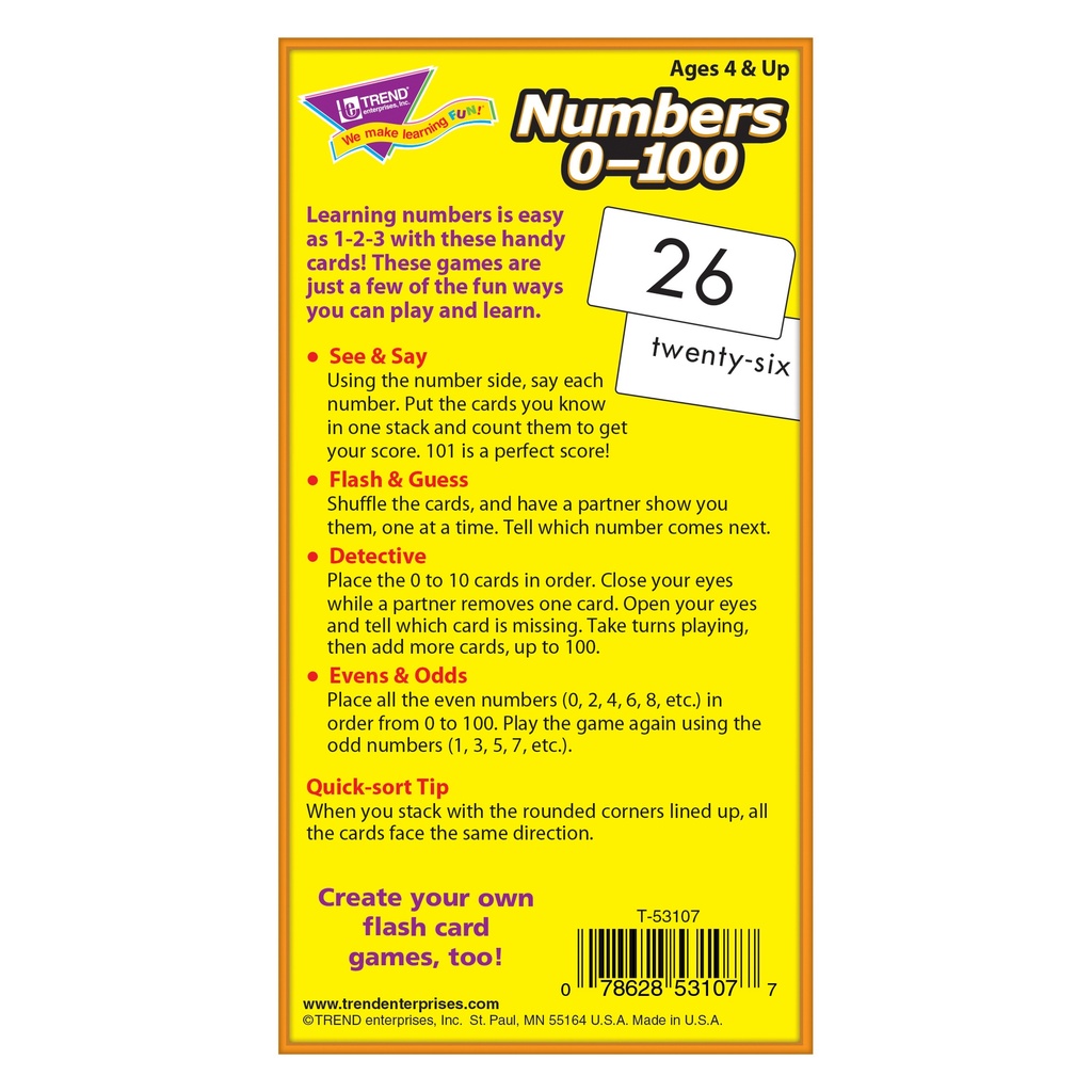 Numbers 0-100 Skill Drill Flash Cards