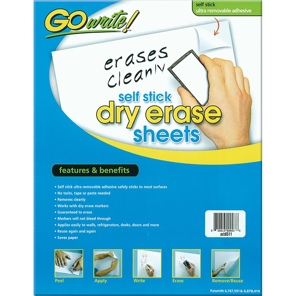 White 8.5" x 11" Self-Adhesive Dry Erase Sheets 30 Sheets