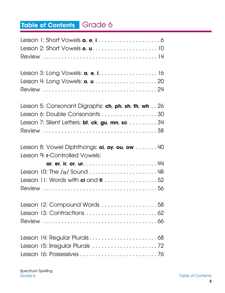 Spectrum Spelling Workbook Grade 6 Paperback