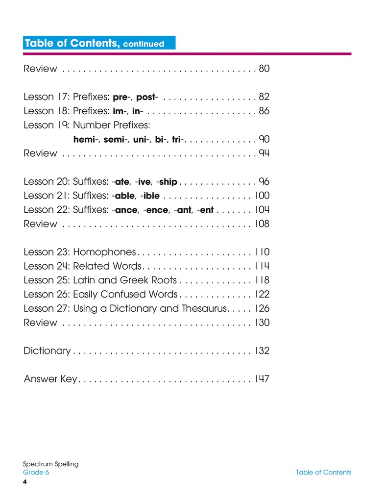 Spectrum Spelling Workbook Grade 6 Paperback