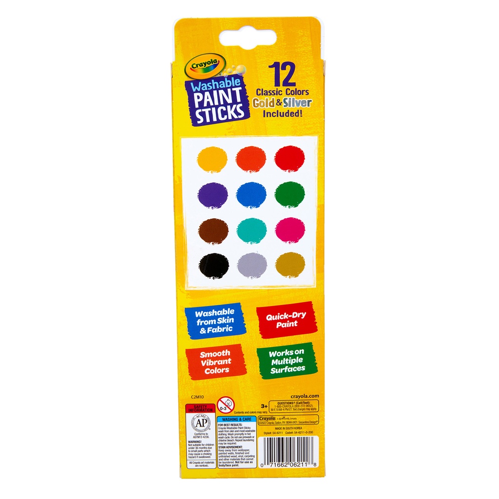 12 Color Washable Paint Sticks 2ct