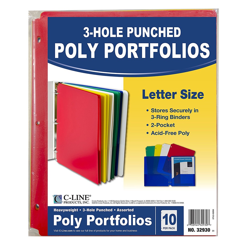 Assorted Two-Pocket Heavyweight Poly Folders with Three-Hole Punch 10ct