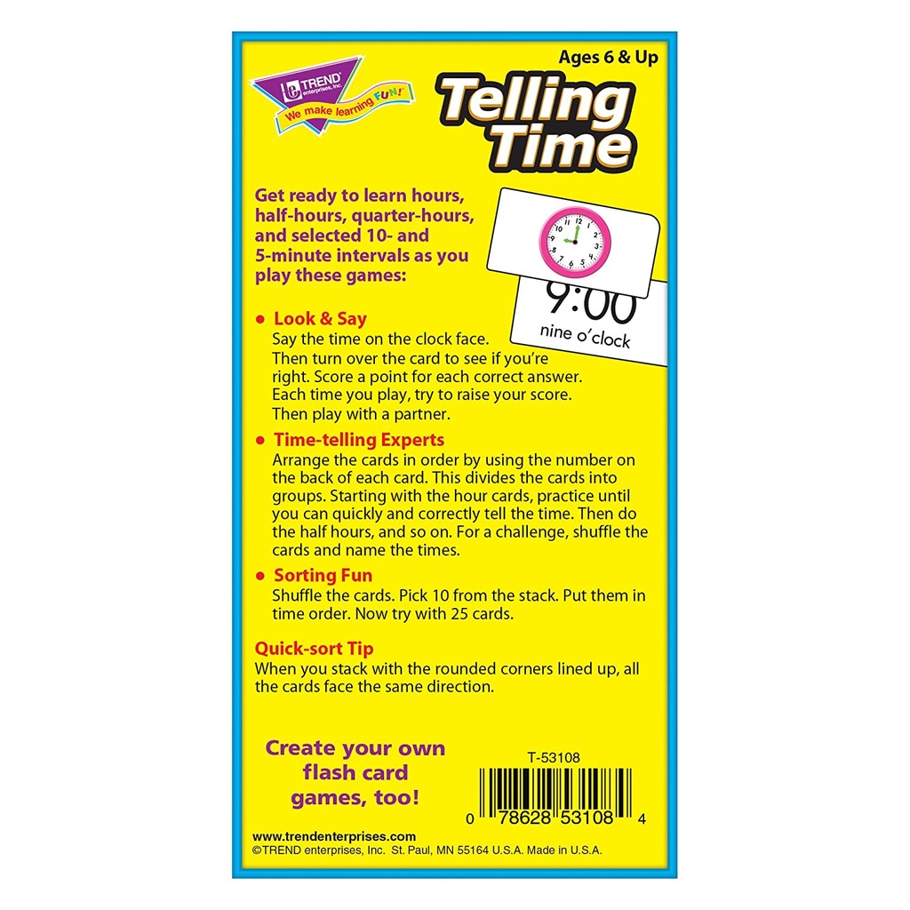 Telling Time Skill Drill Flash Cards