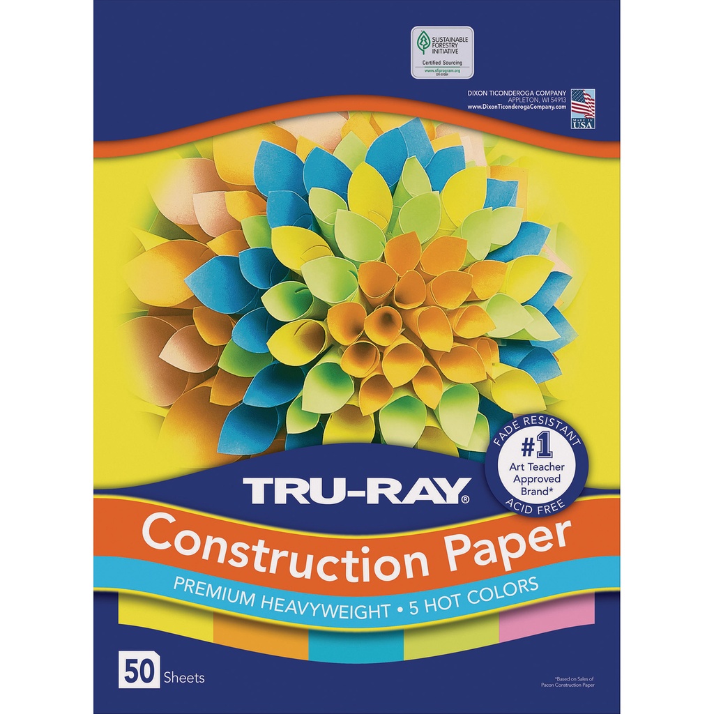 Tru-Ray® 12" x 18" Hot Colors Construction Paper 50 Sheets
