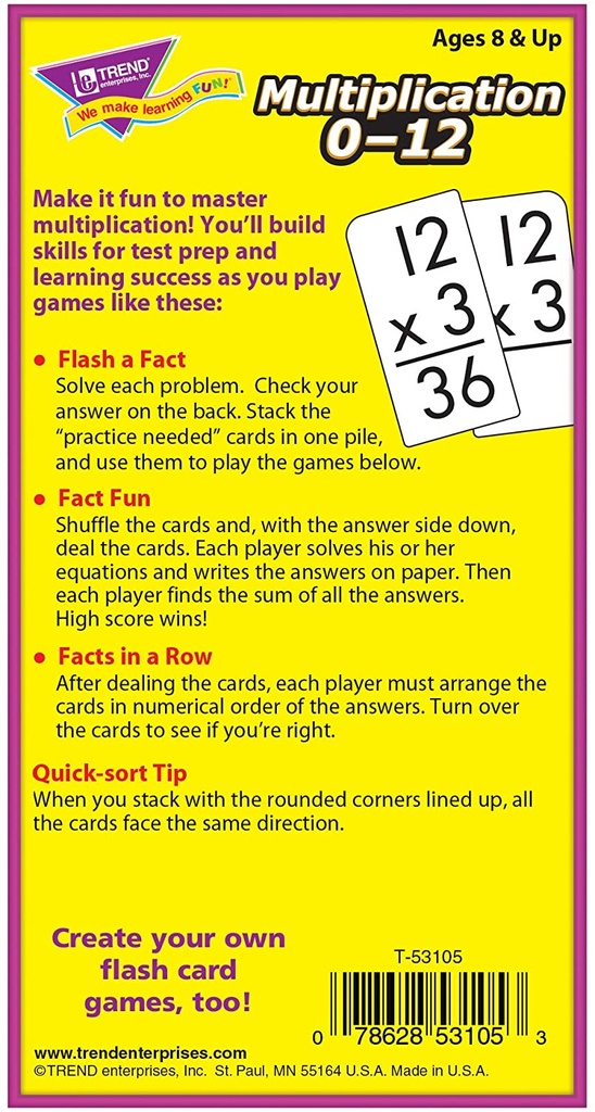 Multiplication 0-12 Skill Drill Flash Cards