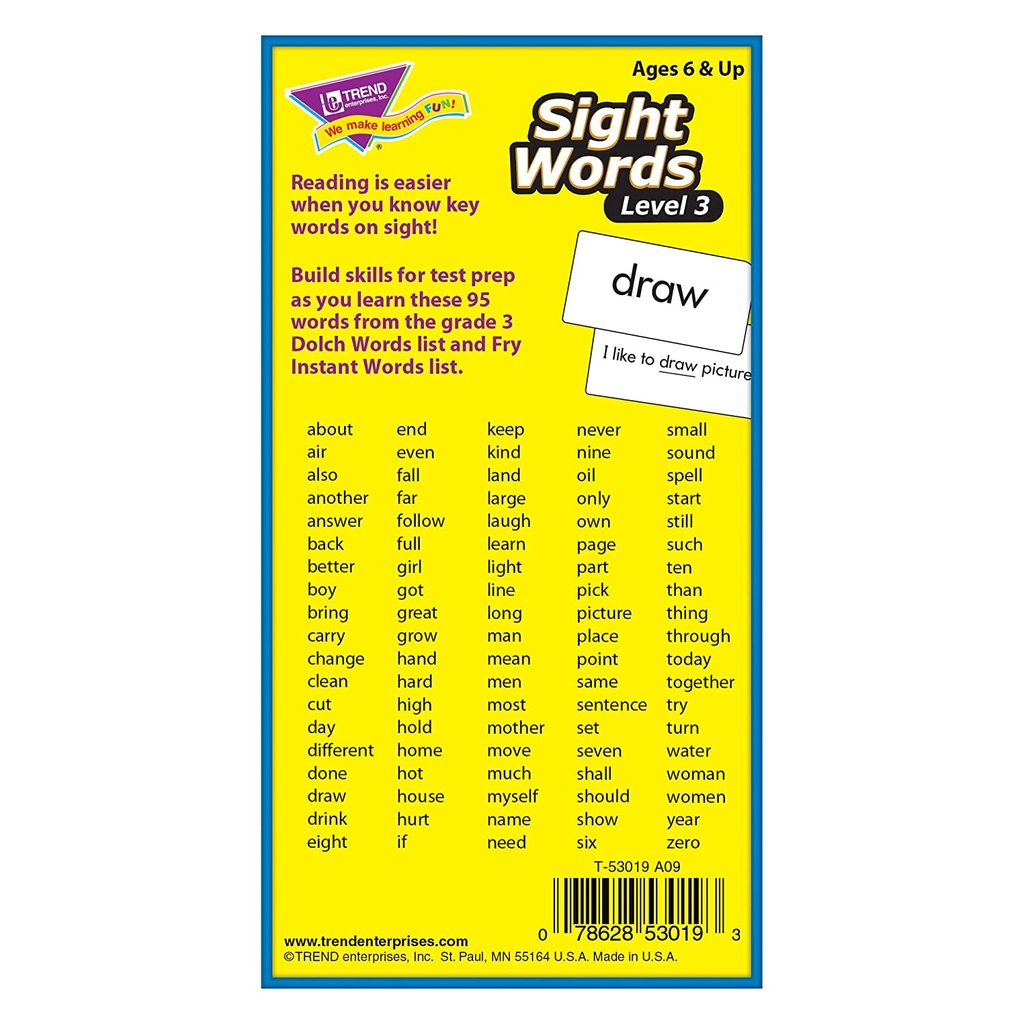 Level 3 Sight Words Skill Drill Flash Cards