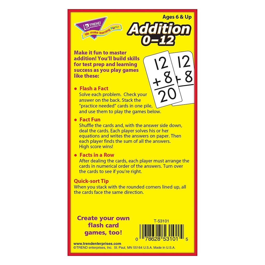 Addition 0-12 Skill Drill Flash Cards