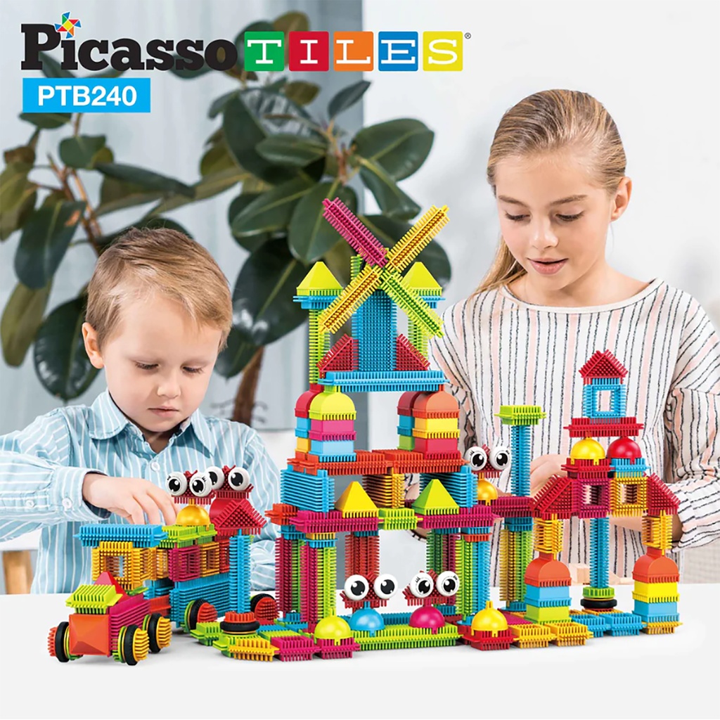 PicassoTiles 240 Piece Bristle Shape Blocks