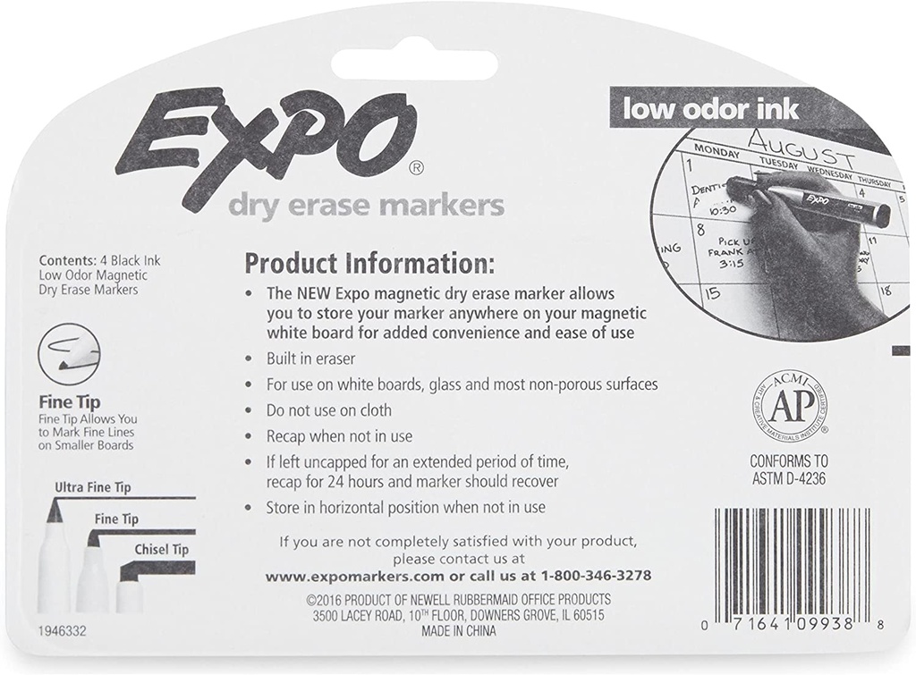 4ct Black Fine Expo Magnetic Dry Erase Markers