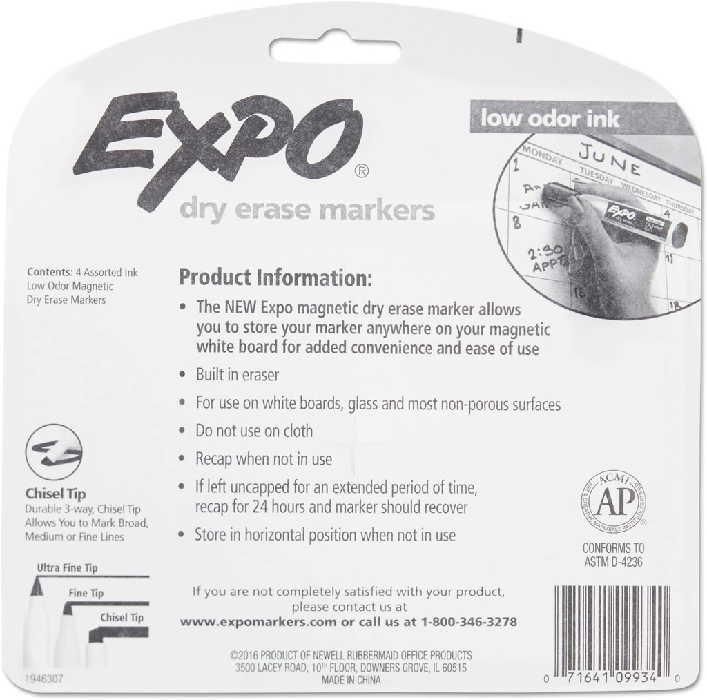 4 Color Chisel Tip Expo Magnetic Dry Erase Markers