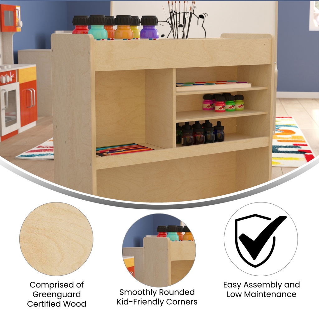 Wooden 4 Compartment/5 Cubby Mobile Storage Cart with Locking Caster Wheels