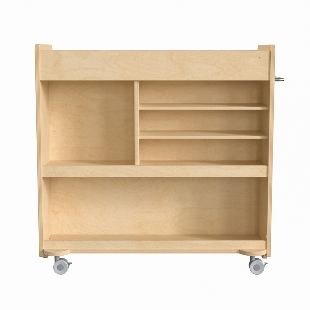 Wooden 4 Compartment/5 Cubby Mobile Storage Cart with Locking Caster Wheels