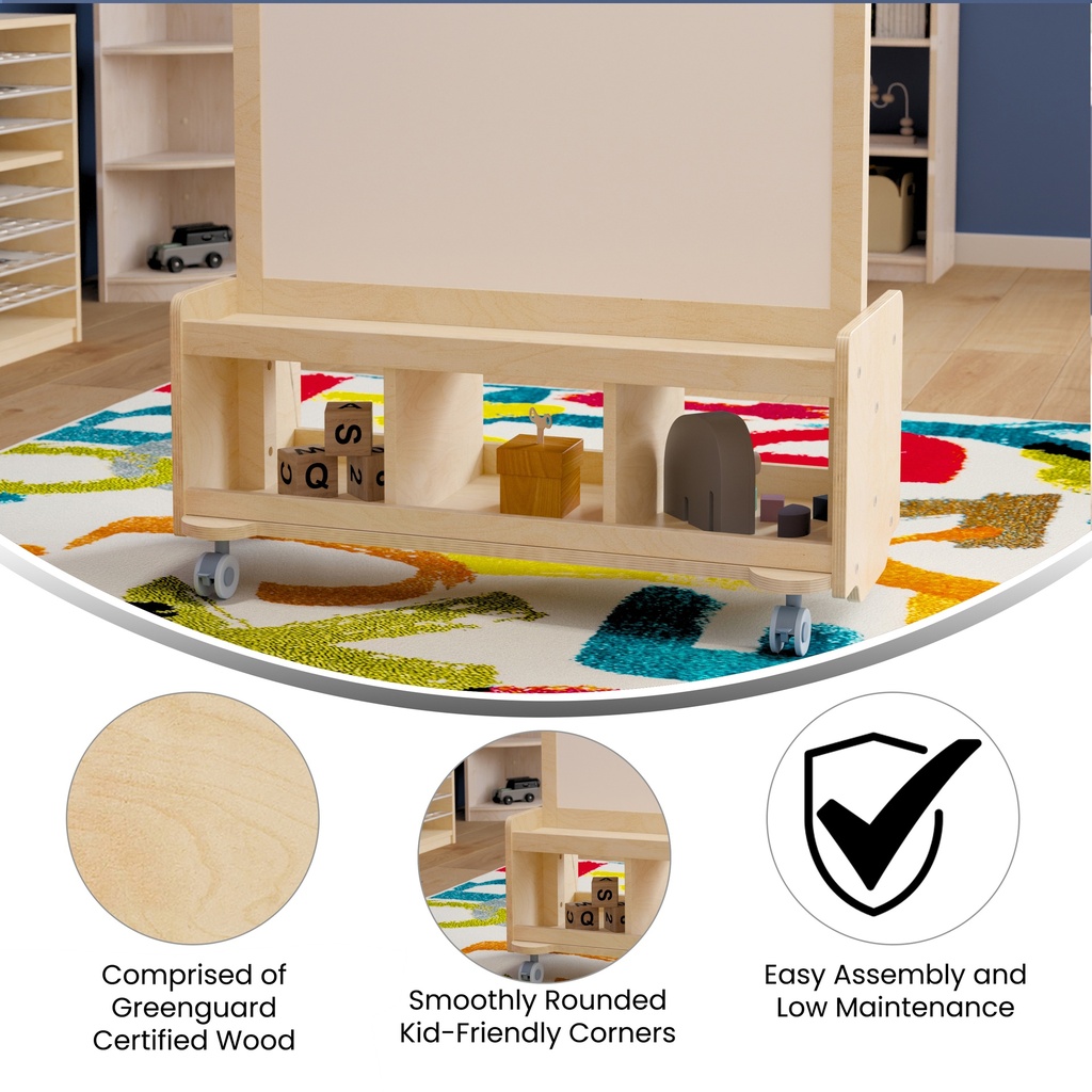 Wooden Two Sided Art Station with Locking Caster Wheels