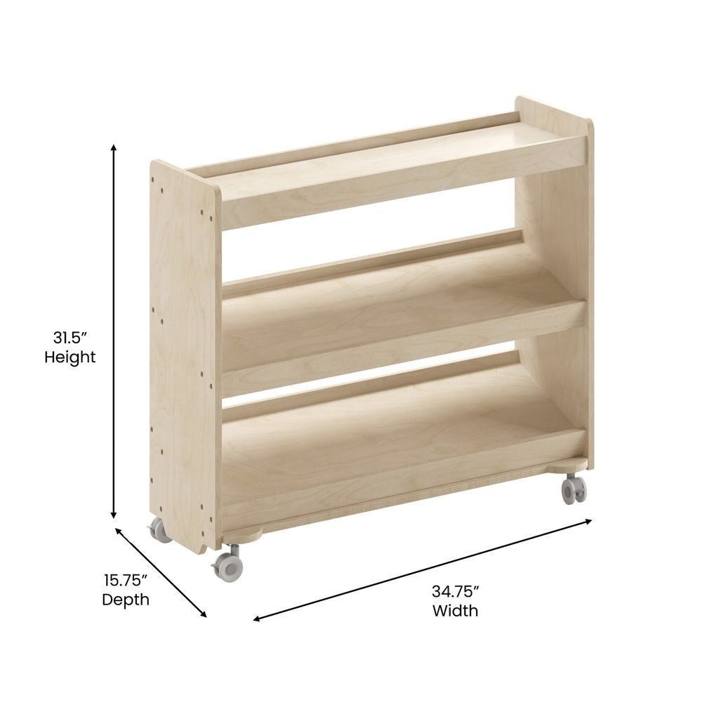 Wooden 3 Angled Shelf Mobile Storage Cart with Locking Caster Wheels